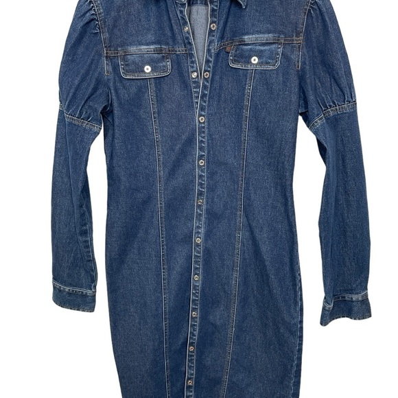 Vintage Ralph Ralph Lauren Blue Label Denim Dress Puff Shoulders Front Snaps 4 - Picture 11 of 16